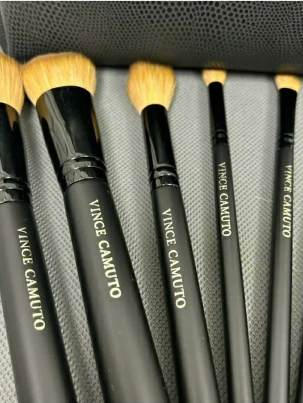 Vince Camuto Makeup Brush Set Featuring a Textured Black Cosmetic Bag